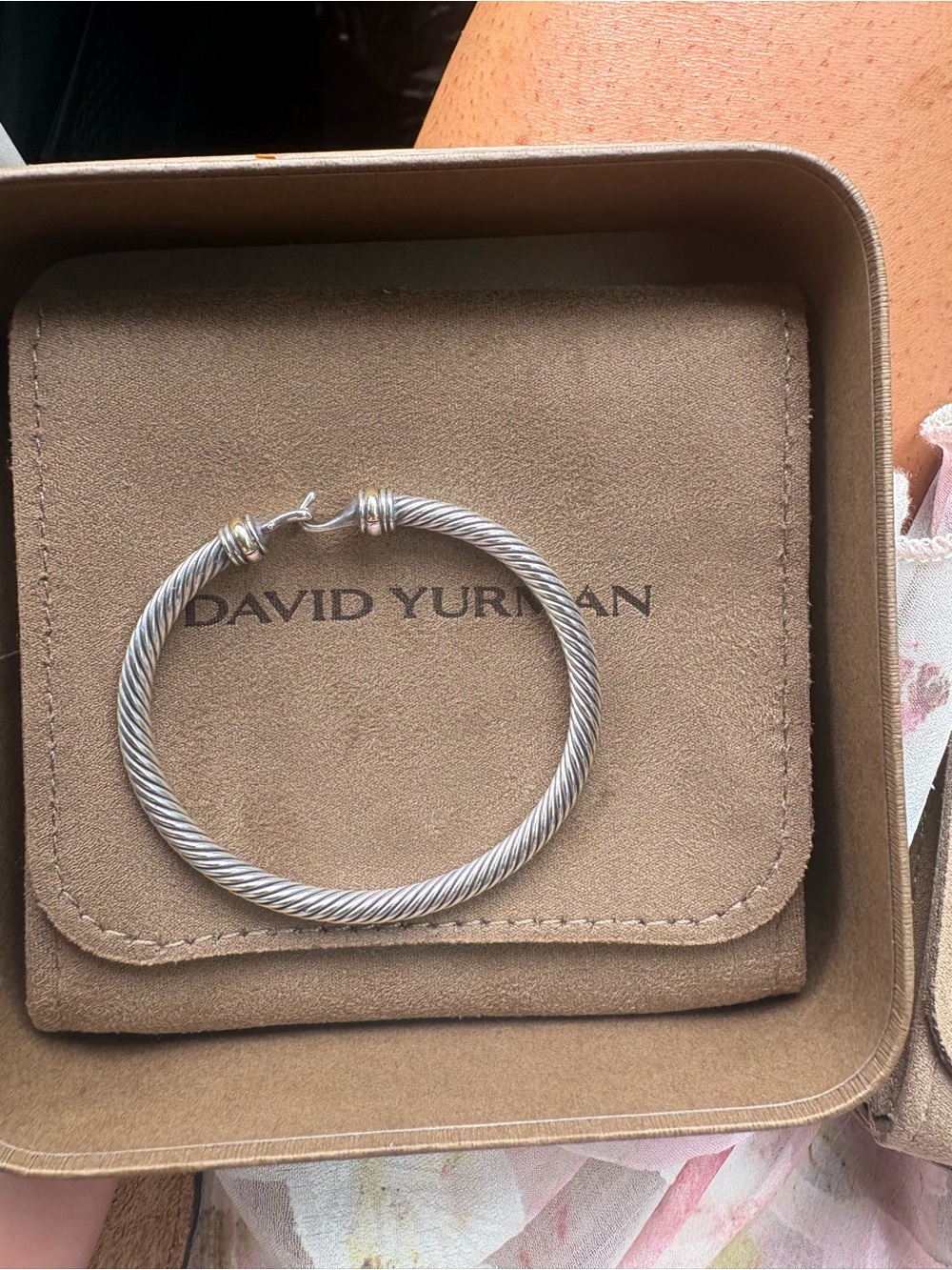 David Yurman Sterling Buckle Cable Bracelet with Gold Accents — 4mm size SMALL